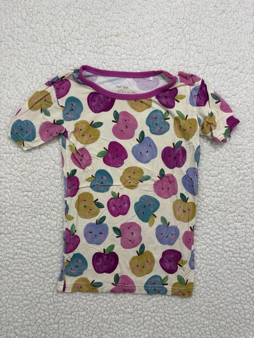 Little Sleepies Berry Apple Of My Eye Fruit Print Short Sleeve Pajama Top Sz 5/6
